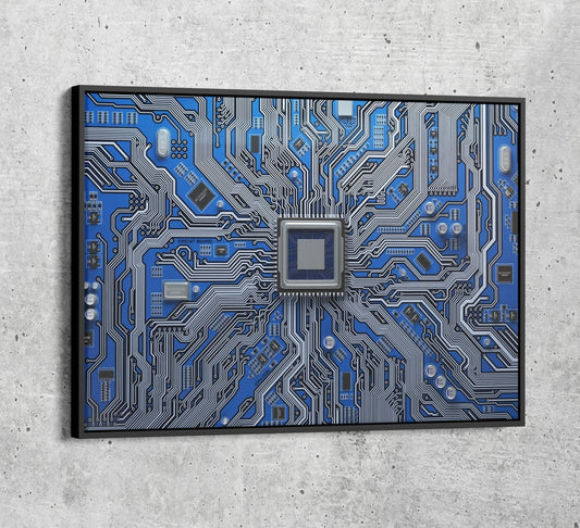 CPU Wall Art, Computer Motherboard CPU, Circuit Board System Chip With Core Processor Black Floating Frame