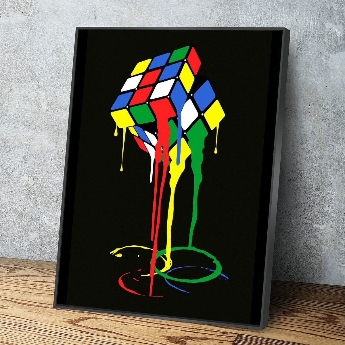 Cubic Meltdown Canvas Wall Art, Abstract Rubik's Cube Art, Abstract Decor With Floating Frame