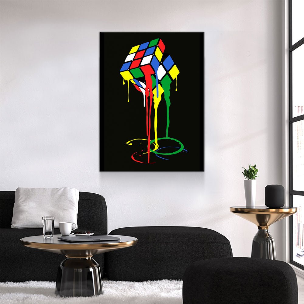 Cubic Meltdown Canvas Wall Art, Abstract Rubik's Cube Art, Abstract Decor Gallery Wrap