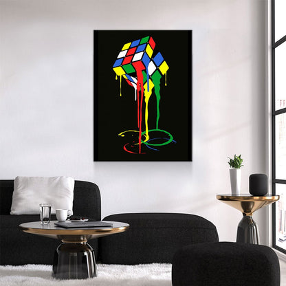 Cubic Meltdown Canvas Wall Art, Abstract Rubik's Cube Art, Abstract Decor Gallery Wrap