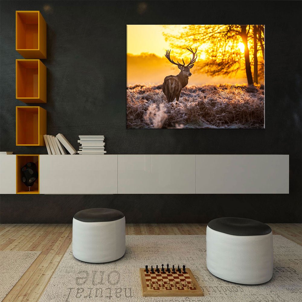 Deer Canvas Wall Art, Big Buck Sunset Hunting Decor Gallery Wrap