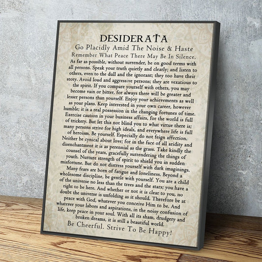 Desiderata Canvas Wall Art, 1920 Prose Poem by Max Ehrmann GO PLACIDLY Amid The Noise & Haste, Graduation Gift, Graduation Idea With Floating Frame