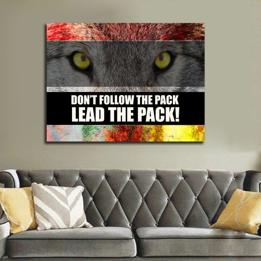 Don't Follow The Pack Lead The Pack! Framed Canvas Wall Art Motivational Office Art Wolf Art 40x30 inch