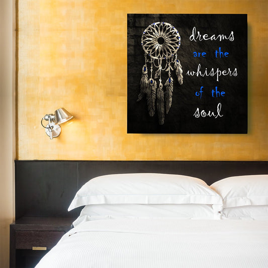 Dream Catcher Dreams Are The Whisper Of The Soul Spiritual Canvas Framed Wall Art 36x36 inch