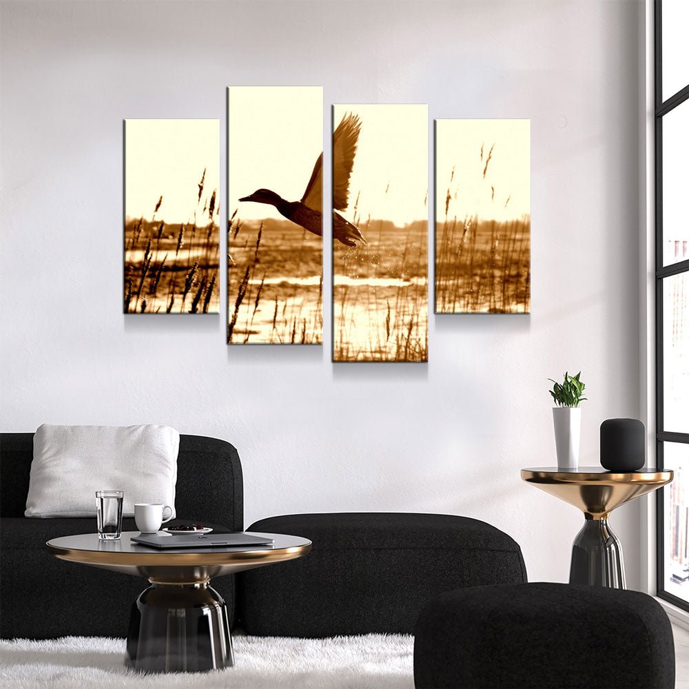 Duck Hunting 4-Piece Wall Art Canvas, Duck Hunting Decor
