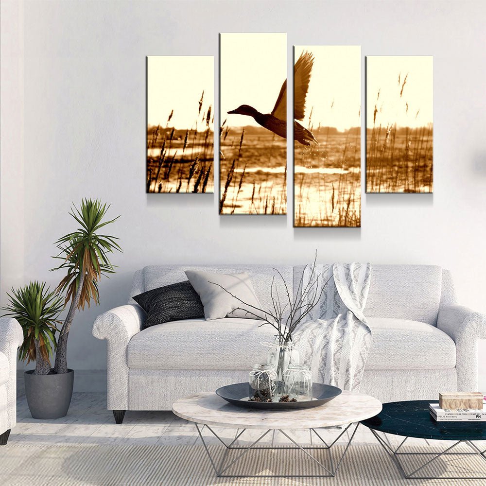 Duck Hunting 4-Piece Wall Art Canvas, Duck Hunting Decor