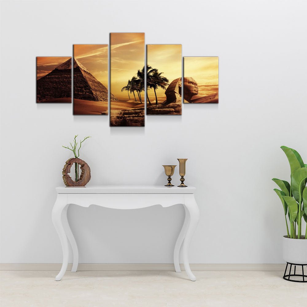 Egyptian Pyramids Giza 5-Piece Wall Art Canvas, Great Sphinx Of Giza And Pyramids