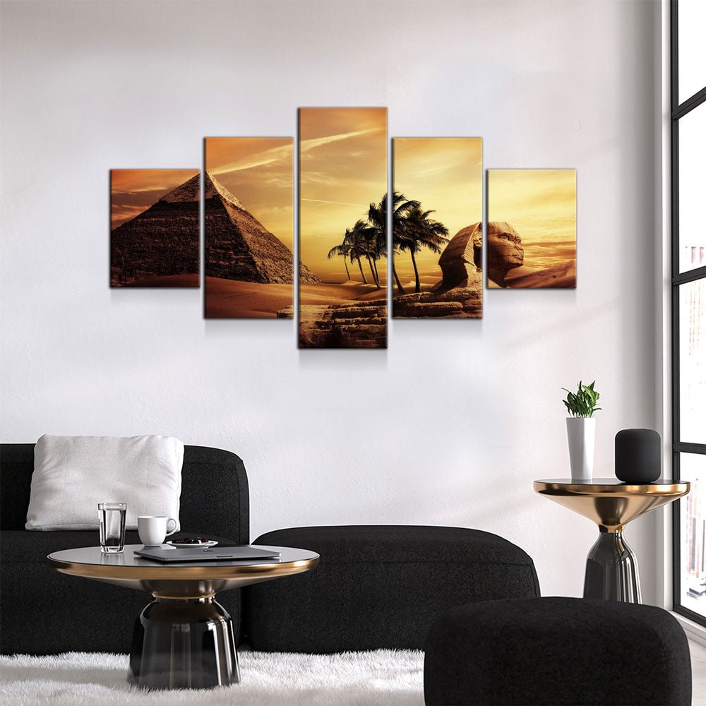 Egyptian Pyramids Giza 5-Piece Wall Art Canvas, Great Sphinx Of Giza And Pyramids
