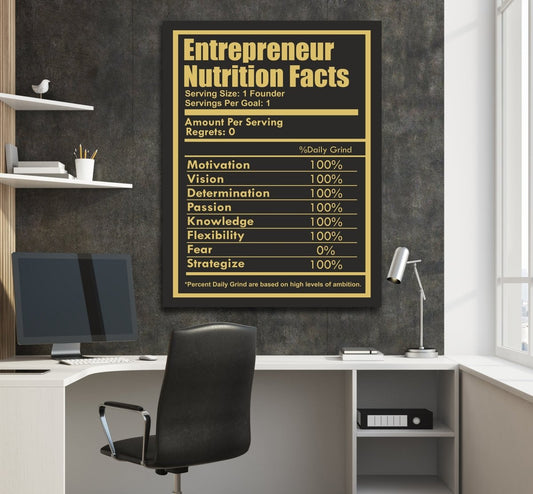 Entrepreneur Nutrition Facts Canvas Wall Art Entrepreneur CEO Art 30x40 inch