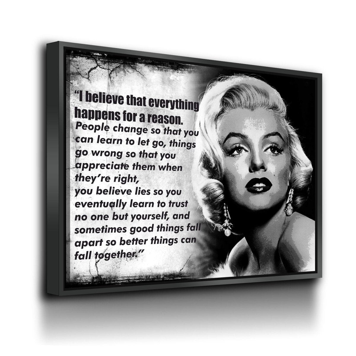 Everything Happens For A Reason Canvas Wall Art Marilyn Monroe Quote