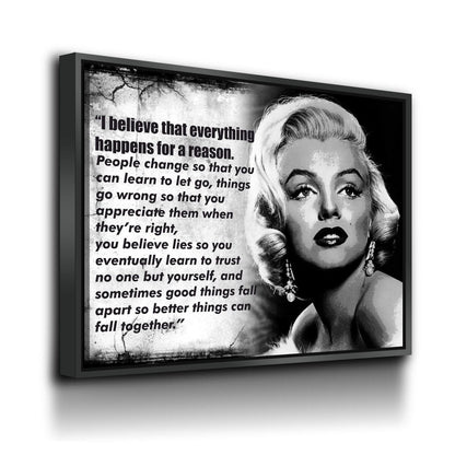 Everything Happens For A Reason Canvas Wall Art Marilyn Monroe Quote