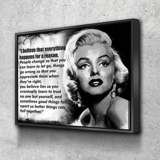 Everything Happens For A Reason Canvas Wall Art Marilyn Monroe Quote With Floating Frame