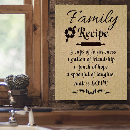 Family Recipe Canvas Wall Art Kitchen Decor 18x24 inch