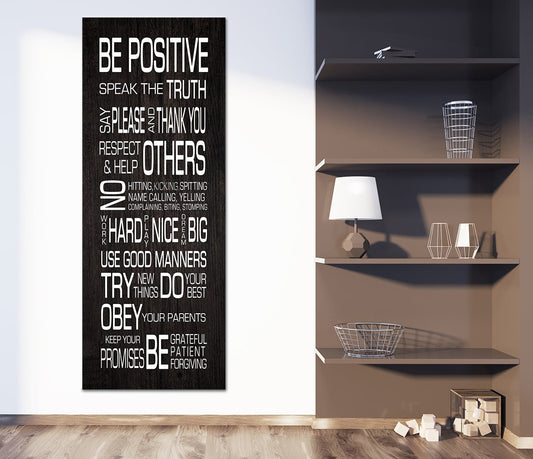 Family Rules Wall Art Be Positive Speak The Truth Framed Canvas Wall Art 12x36 inch