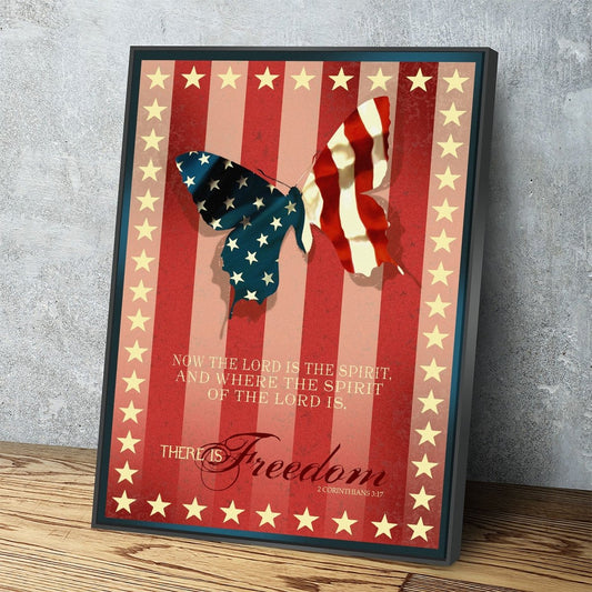 Freedom Wings Canvas Wall Art, 2 Corinthians 3:17 Verse, Patriotic Decor With Floating Frame