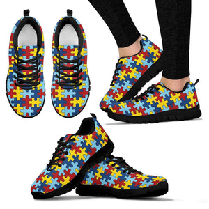 Autism Awareness Sneakers For Ladies With Black Sole