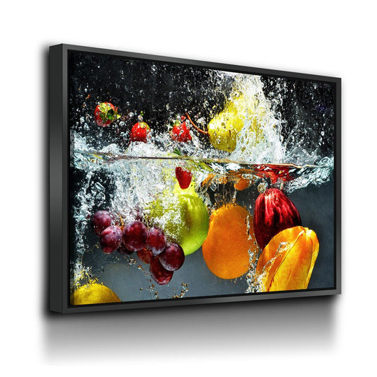 Fruit Splash Canvas Wall Art, Cooking Decor, Kitchen Wall Art, Fruit Decor With Floating Frame