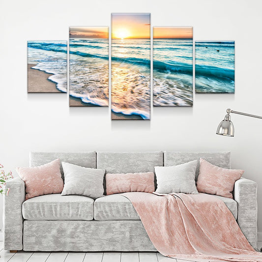 Good Morning Ocean View 5-Piece Wall Art Canvas Ready To Hang (Framed)