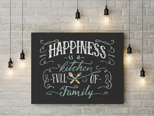 Happiness Is A Kitchen Full Of Family Framed Canvas Wall Art Kitchen Decor 40 X 30 inch