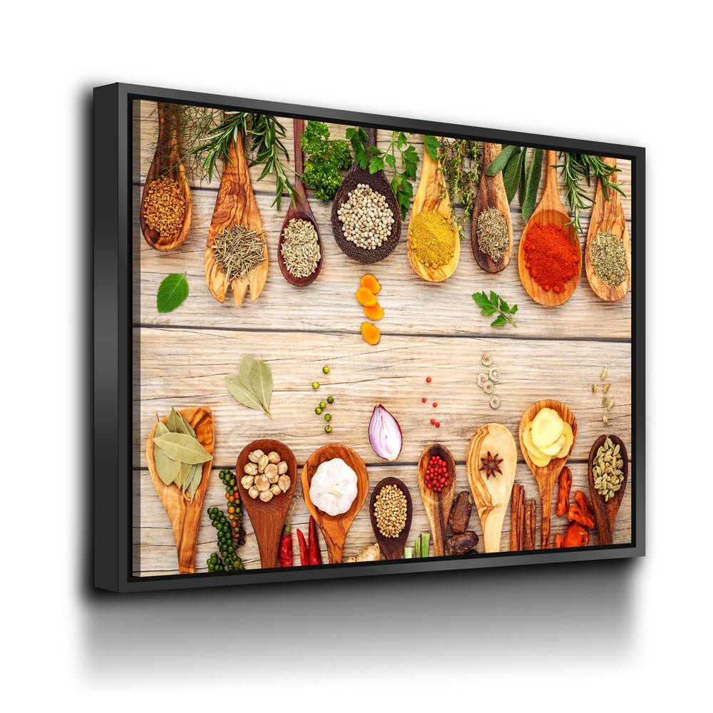 Herbs & Spices Canvas Wall Art, Cooking Decor, Kitchen Wall Art With Floating Frame