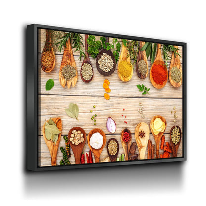 Herbs & Spices Canvas Wall Art, Cooking Decor, Kitchen Wall Art With Floating Frame