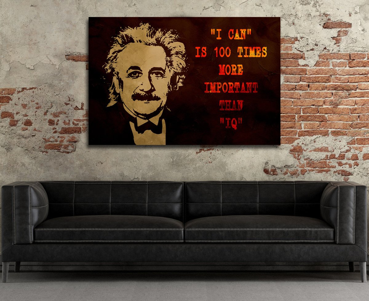 I Can Is 100 More Times Important Than IQ Motivational Canvas Wall Art, Albert Einstein Gallery Wrap