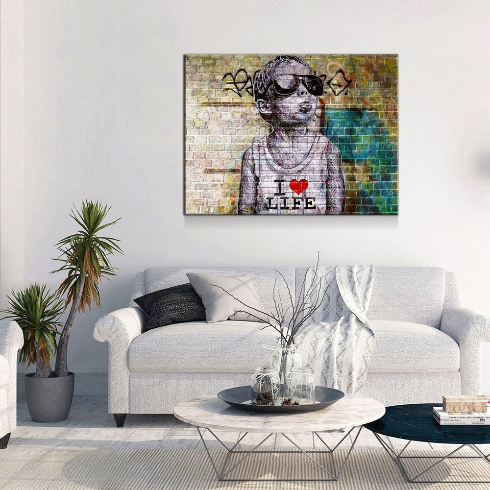 I Love Life Banksy, Graffiti Wall, Canvas Wall Art, Urban Art, Graffiti Decor