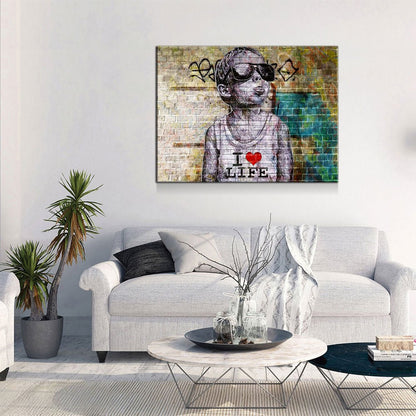 I Love Life Banksy, Graffiti Wall, Canvas Wall Art, Urban Art, Graffiti Decor