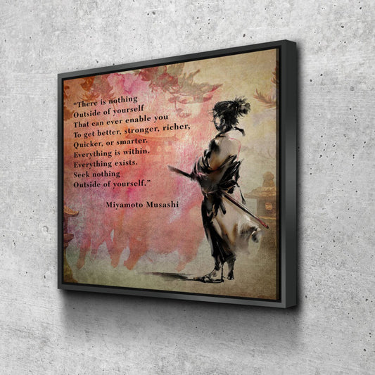 There Is Nothing Outside Yourself Miyamoto Musashi Quote Samurai Art Canvas Wall Art, Ukiyoe, Japanese Art With Black Floating Frame