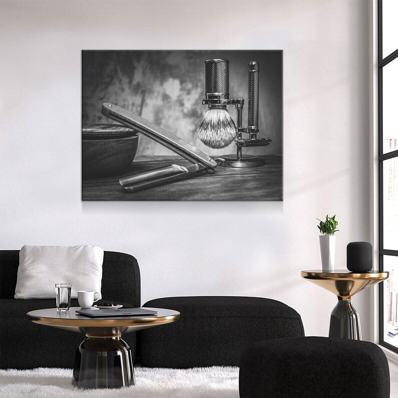 Barber Shop Decor B&W Canvas Wall Art, Barber Shop Decorating, Barber Decor