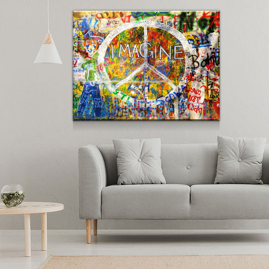 Imagine Wall, Graffiti on The Lennon Wall Canvas Wall Art Gallery Wrap