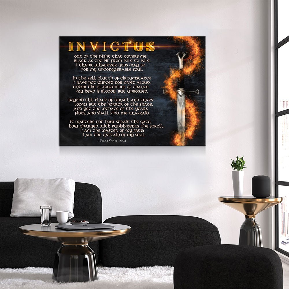 Invictus Poem Canvas Wall Art, William Ernest Henley Quote, Motivational Quote, Invictus Quote Print, Library Print, Warrior, Poem, Warrior Gallery Wrap