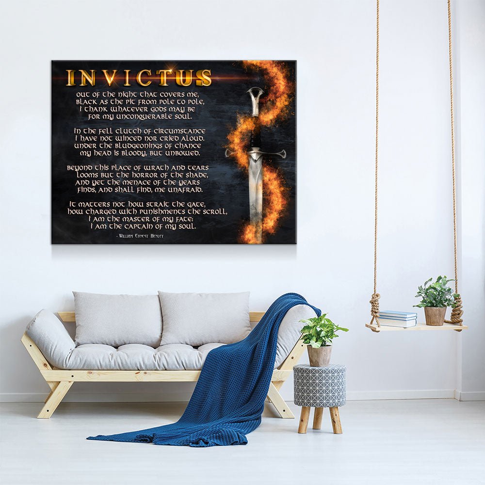 Invictus Poem Canvas Wall Art, William Ernest Henley Quote, Motivational Quote, Invictus Quote Print, Library Print, Warrior, Poem, Warrior