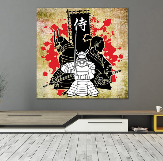 Japanese Samurai Framed Canvas Wall Art 36x36 inch