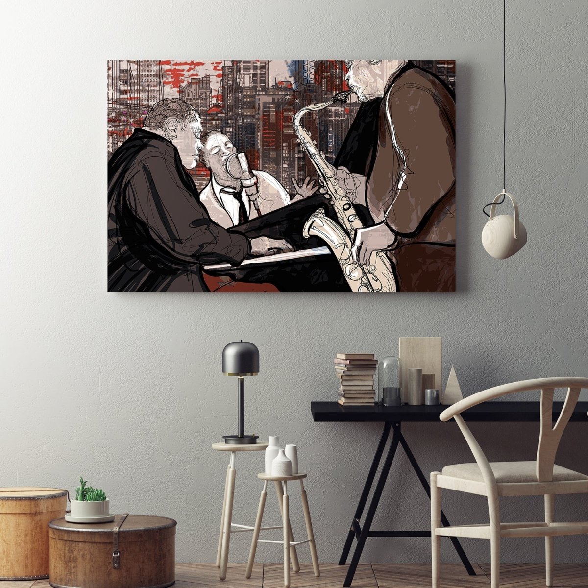 Jazz Trio Musicians Abstract Framed Wall Art