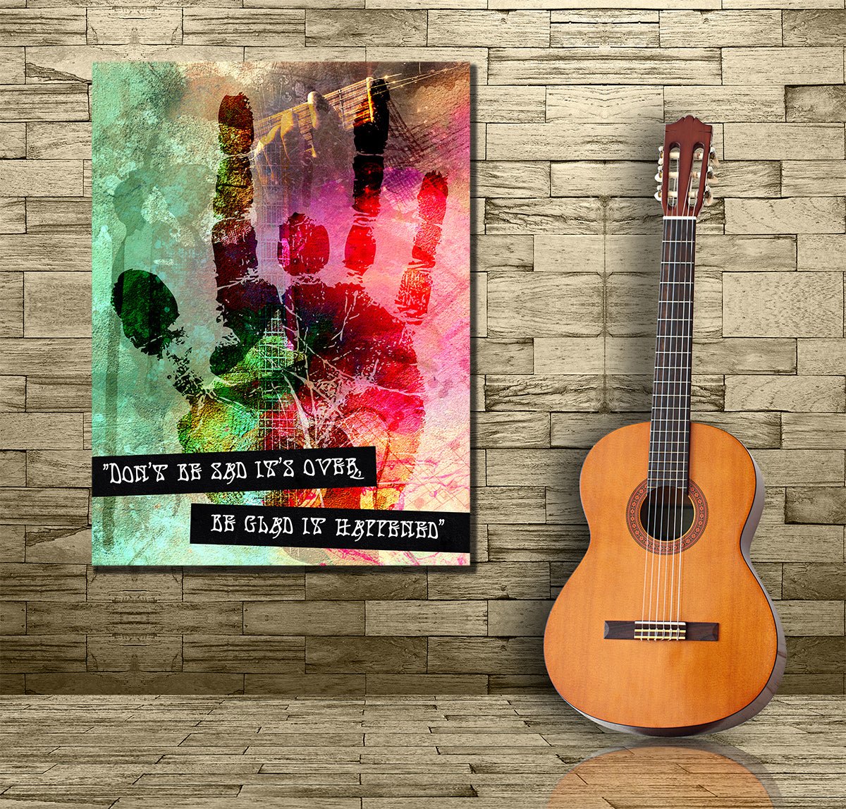 Jerry Garcia Hand Art Don't Be Sad It's Over Be Glad It Happened Framed Canvas Wall Art 30x40 inch