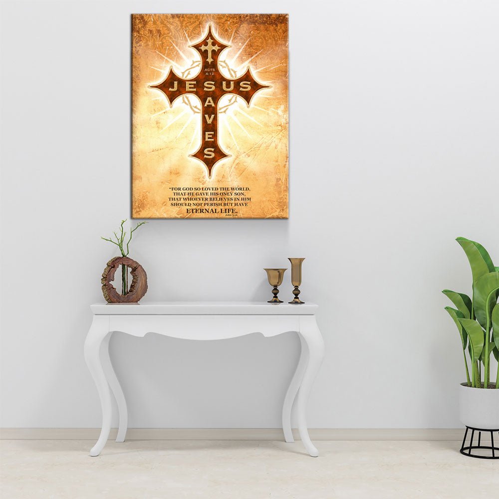 Jesus Saves Canvas Wall Art, Religious Decor Acts 4:12, John 3:16