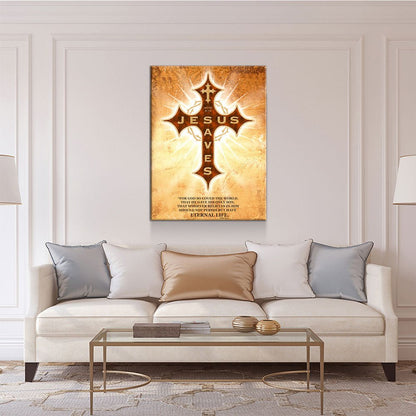 Jesus Saves Canvas Wall Art, Religious Decor Acts 4:12, John 3:16 Gallery Wrap