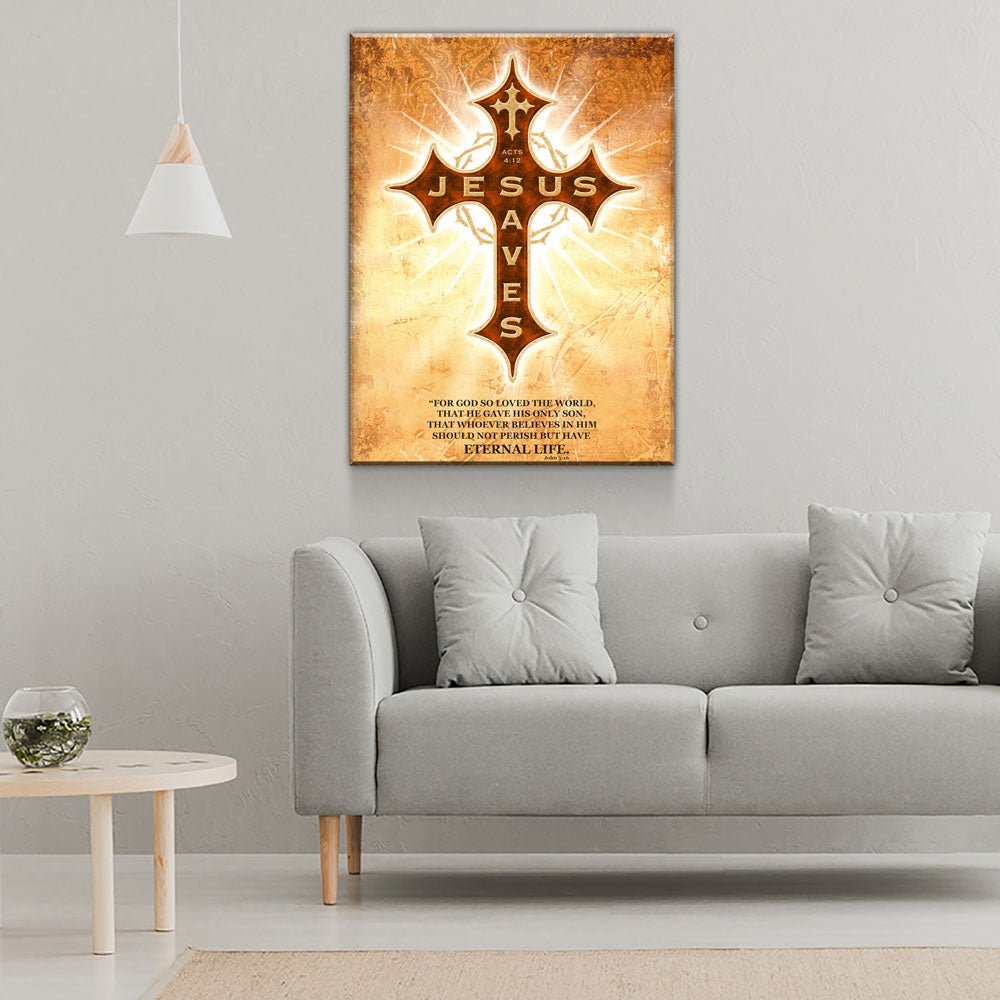 Jesus Saves Canvas Wall Art, Religious Decor Acts 4:12, John 3:16