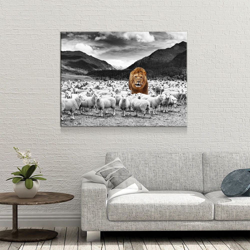 Lion Among The Sheep Canvas Wall Art, Motivational Decor Gallery Wrap