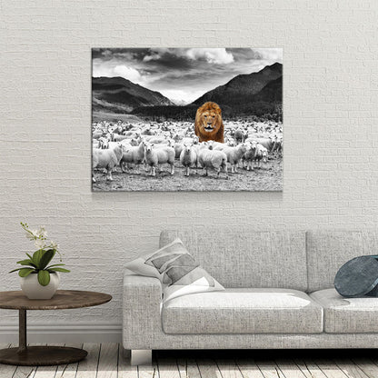 Lion Among The Sheep Canvas Wall Art, Motivational Decor Gallery Wrap