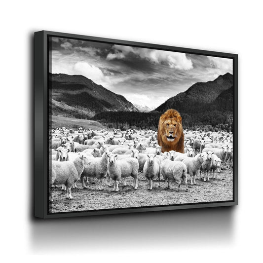 Lion Among The Sheep Canvas Wall Art, Motivational Decor Gallery Wrap With Floating Frame