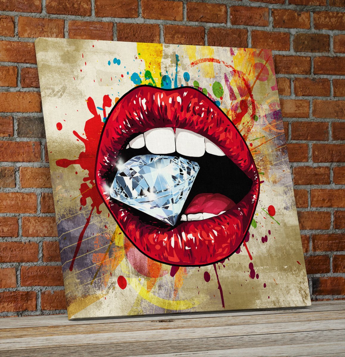 Lips Wall Art, Red Hot Lips Crazy Diamond Lips Wall Canvas Art, Pop Art Decor Gallery Wrap