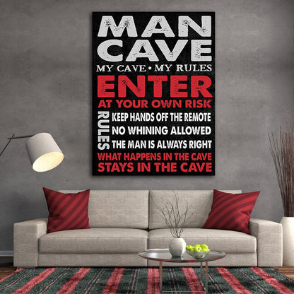 Man Cave Sign Canvas Wall Art, Man Cave Decor - The Perfect Man Cave Gift Man Cave Wall Art