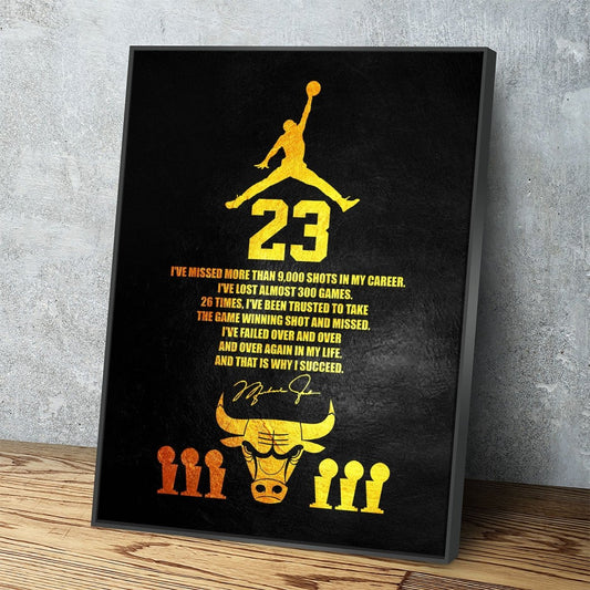 Michael Jordan Success Quote Canvas Wall Art With Floating Frame