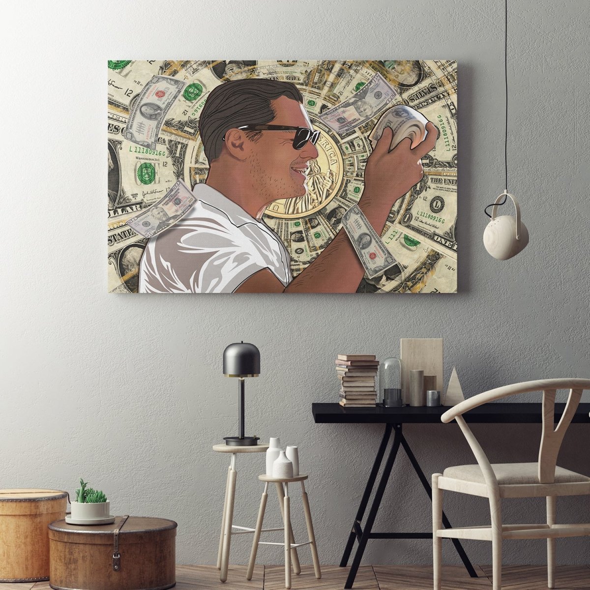 Money Roll Wolf of Wall Street Framed Canvas Art DiCaprio Art 40x30 INCH