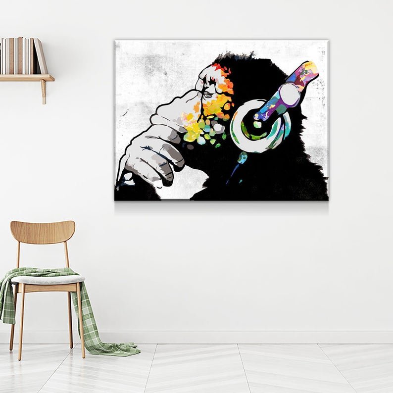 Monkey Headphones DJ Canvas Wall Art Gallery Wrap