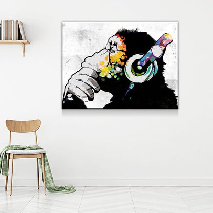 Monkey Headphones DJ Canvas Wall Art Gallery Wrap