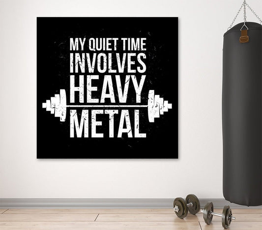 My Quiet Time Involves Heavy Metal Framed Canvas Wall Art Workout Gym Motivational 36x36 inch