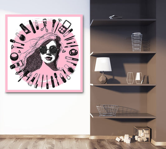 Nail Salon "Pink" Canvas Framed Wall Art Image Wrap Square